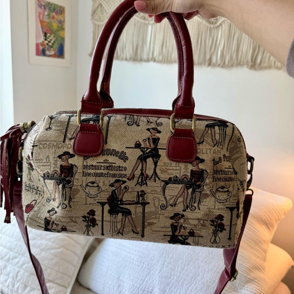 Vintage French print canvas bag